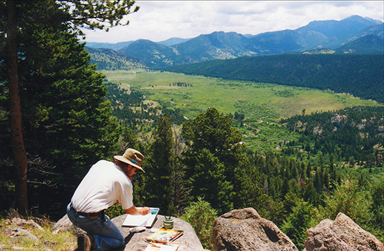 Photo of John Hulsey painting in RMNP